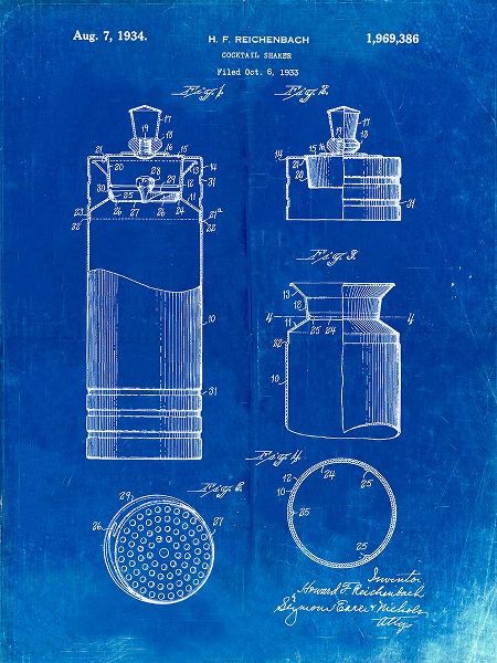 Borders, Cole 아티스트의 PP204- Faded Blueprint Cocktail Shaker Patent Poster작품입니다.