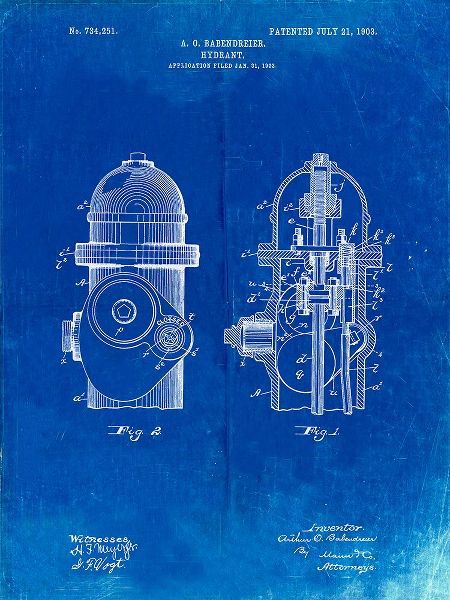 Borders, Cole 아티스트의 PP210-Faded Blueprint Fire Hydrant 1903 Patent Poster작품입니다.