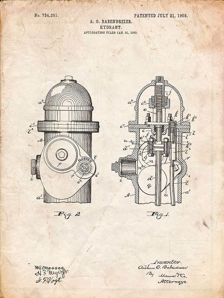Borders, Cole 아티스트의 PP210-Vintage Parchment Fire Hydrant 1903 Patent Poster작품입니다.