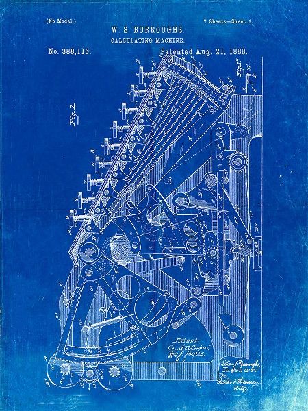 Borders, Cole 아티스트의 PP226-Faded Blueprint Burroughs Adding Machine Patent Poster작품입니다.