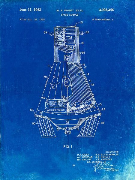 Borders, Cole 아티스트의 PP229-Faded Blueprint NASA Space Capsule 1959 Patent Poster작품입니다.