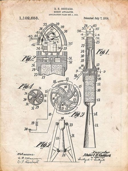 Borders, Cole 아티스트의 PP230-Vintage Parchment Robert Goddard Rocket Patent Poster작품입니다.