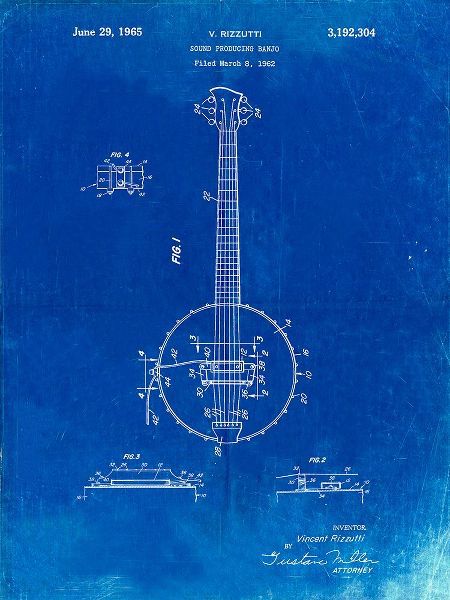 Borders, Cole 아티스트의 PP242-Faded Blueprint Modern Banjo Patent Poster작품입니다.