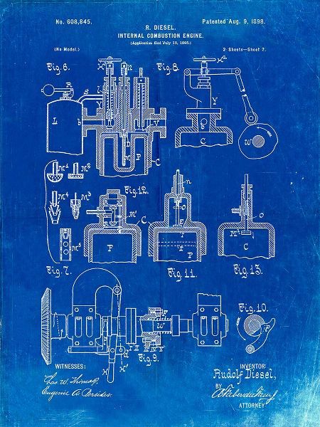Borders, Cole 아티스트의 PP257-Faded Blueprint Diesel Engine 1898 Patent Poster작품입니다.