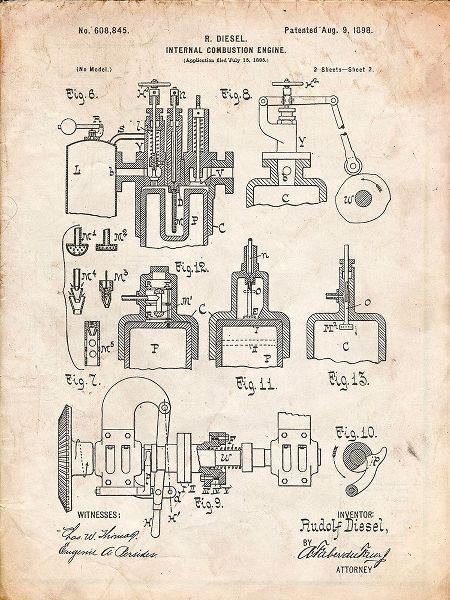 Borders, Cole 아티스트의 PP257-Vintage Parchment Diesel Engine 1898 Patent Poster작품입니다.