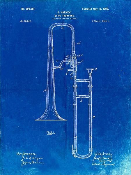 Borders, Cole 아티스트의 PP261-Faded Blueprint Slide Trombone Patent Poster작품입니다.