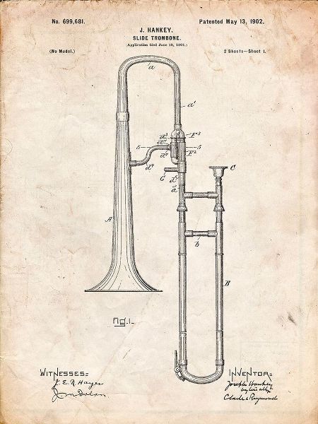 Borders, Cole 아티스트의 PP261-Vintage Parchment Slide Trombone Patent Poster작품입니다.