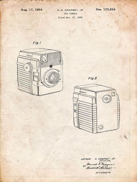 Borders, Cole 아티스트의 PP300-Vintage Parchment Kodak Brownie Bullseye 1954 Patent Poster작품입니다.