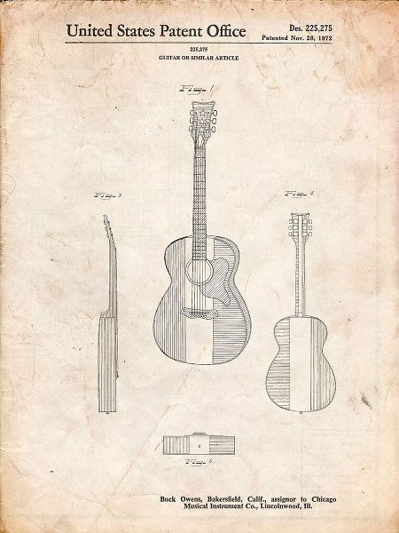 Borders, Cole 아티스트의 PP306-Vintage Parchment Buck Owens American Guitar Patent Poster작품입니다.