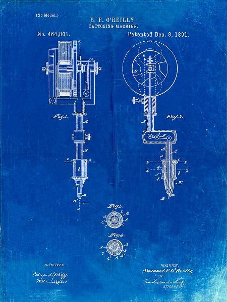 Borders, Cole 아티스트의 PP308-Faded Blueprint Tattooing Machine Patent Poster작품입니다.