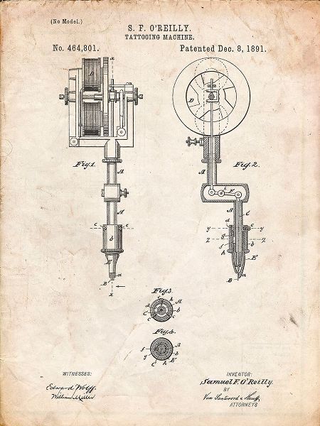 Borders, Cole 아티스트의 PP308-Vintage Parchment Tattooing Machine Patent Poster작품입니다.