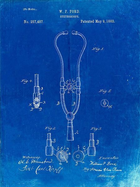 Borders, Cole 아티스트의 PP315-Faded Blueprint Stethoscope Patent Poster작품입니다.