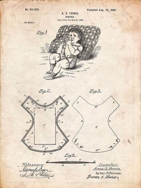 Borders, Cole 아티스트의 PP317-Vintage Parchment Cloth Baby Diaper Patent Poster작품입니다.