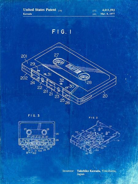 Borders, Cole 아티스트의 PP319-Faded Blueprint Cassette Tape Patent Poster작품입니다.
