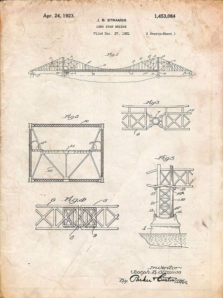 Borders, Cole 아티스트의 PP350-Vintage Parchment Golden Gate Bridge Patent Poster작품입니다.