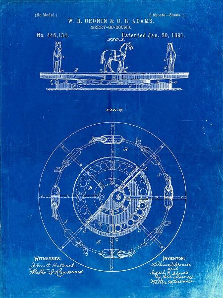 Borders, Cole 아티스트의 PP351-Faded Blueprint Carousel 1891 Patent Poster작품입니다.
