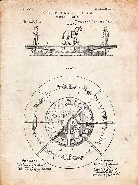 Borders, Cole 아티스트의 PP351-Vintage Parchment Carousel 1891 Patent Poster작품입니다.