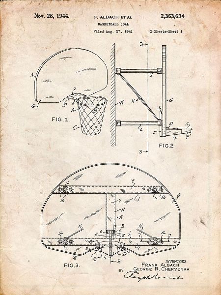 Borders, Cole 아티스트의 PP381-Vintage Parchment Basketball Goal Patent Print작품입니다.