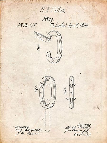 Borders, Cole 아티스트의 PP402-Vintage Parchment Carabiner Ring 1868 Patent Poster작품입니다.