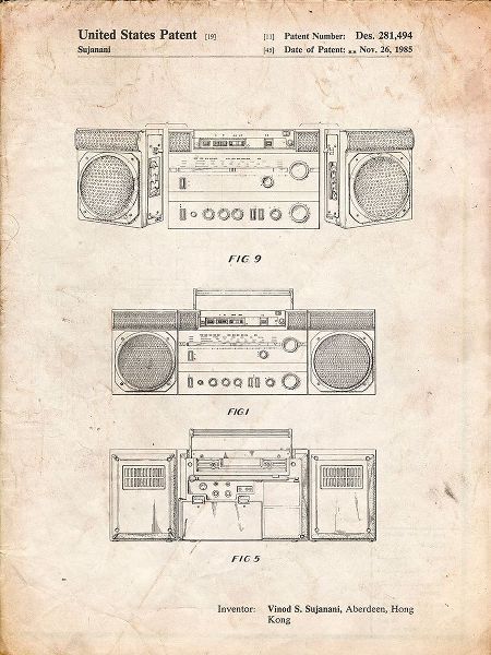 Borders, Cole 아티스트의 PP448-Vintage Parchment Hitachi Boom Box Patent Poster작품입니다.