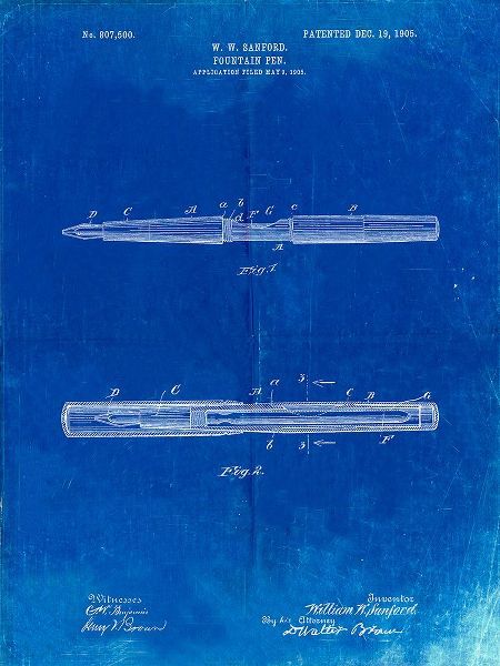 Borders, Cole 아티스트의 PP494-Faded Blueprint Sanford Fountain Pen 1905 Patent Poster작품입니다.