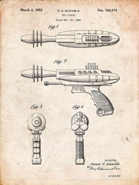 Borders, Cole 아티스트의 PP498-Vintage Parchment Toy Laser Gun Patent Print작품입니다.