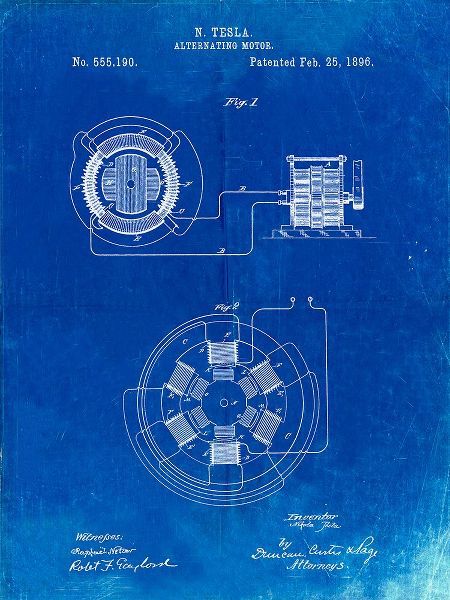 Borders, Cole 아티스트의 PP505-Faded Blueprint Tesla Alternating Motor Patent Poster작품입니다.