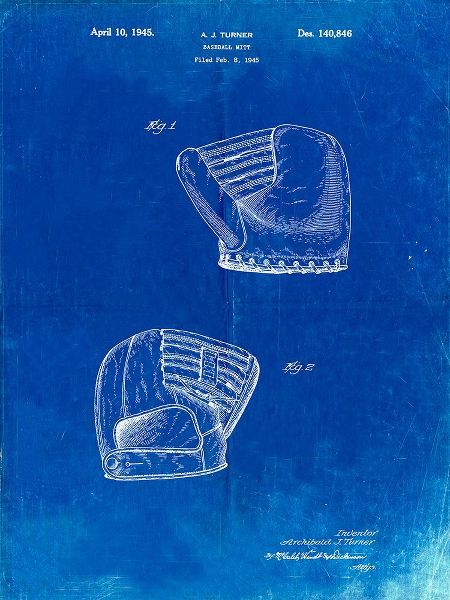 Borders, Cole 아티스트의 PP538-Faded Blueprint A.J. Turner Baseball Mitt Patent Poster작품입니다.