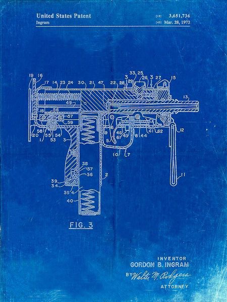 Borders, Cole 아티스트의 PP584-Faded Blueprint Mac-10 Uzi Patent Poster작품입니다.