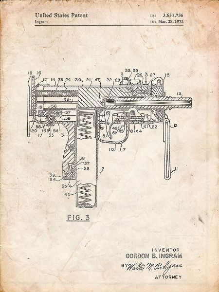 Borders, Cole 아티스트의 PP584-Vintage Parchment Mac-10 Uzi Patent Poster작품입니다.