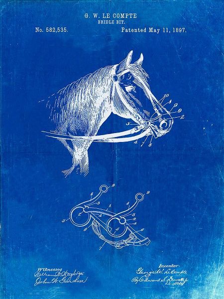 Borders, Cole 아티스트의 PP611-Faded Blueprint Horse Bridle Bit Poster작품입니다.