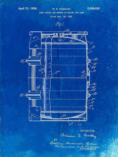 Borders, Cole 아티스트의 PP727-Faded Blueprint Beer Barrel Patent Poster작품입니다.