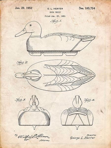 Borders, Cole 아티스트의 PP1001-Vintage Parchment Propelled Duck Decoy Patent Poster작품입니다.