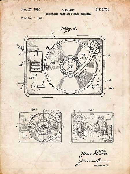 Borders, Cole 아티스트의 PP1009-Vintage Parchment Record Player Patent Poster작품입니다.