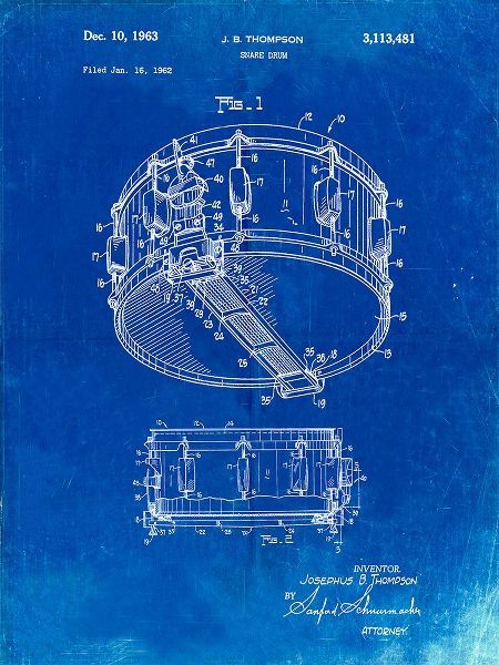 Borders, Cole 아티스트의 PP1018-Faded Blueprint Rogers Snare Drum Patent Poster작품입니다.