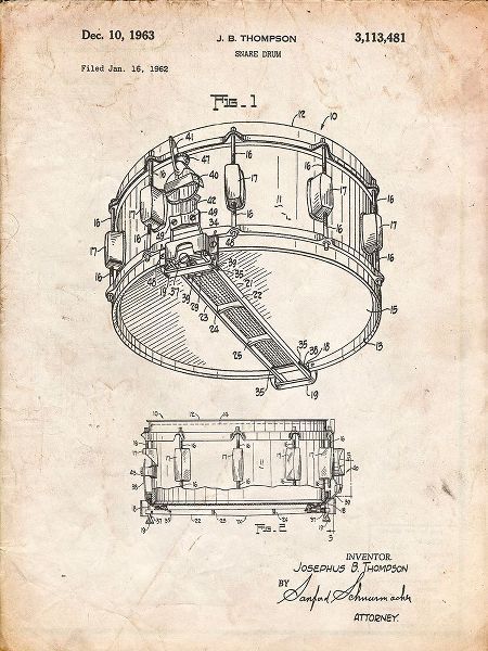 Borders, Cole 아티스트의 PP1018-Vintage Parchment Rogers Snare Drum Patent Poster작품입니다.