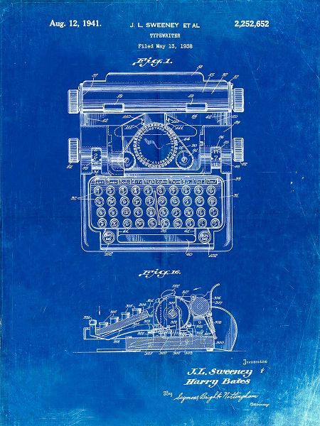 Borders, Cole 아티스트의 PP1029-Faded Blueprint School Typewriter Patent Poster작품입니다.