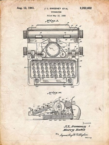 Borders, Cole 아티스트의 PP1029-Vintage Parchment School Typewriter Patent Poster작품입니다.