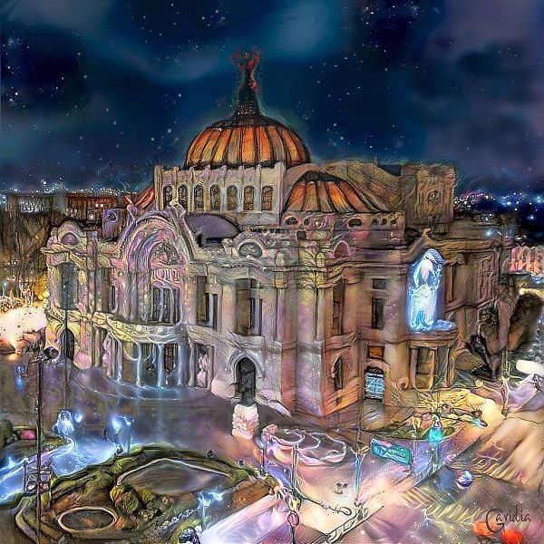 Gavidia, Pedro 아티스트의 Mexico City Palace of Fine Arts at night작품입니다.