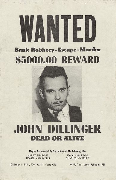 Vintage Apple Collection 아티스트의 John Dillinger Wanted Poster작품입니다.