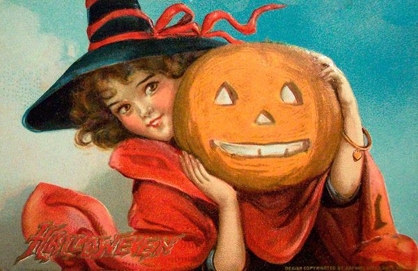 Vintage Apple Collection 아티스트의 Halloween Girl Blue Sky Pumpkin.tif작품입니다.