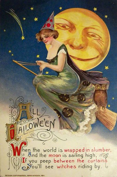 Vintage Apple Collection 아티스트의 Halloween Witch Greendress Moon.tif작품입니다.