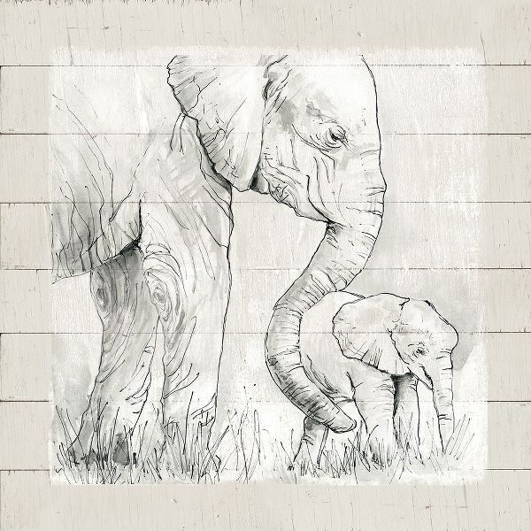 Sketchy Mother and Baby Elephant