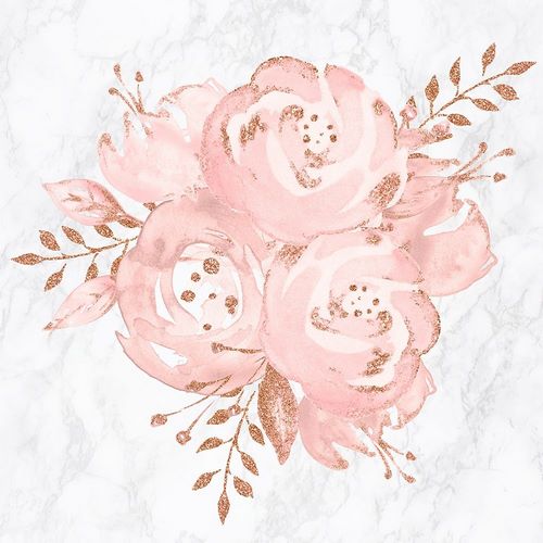 Floral Bouquet Rose Gold Pink Glitter on Marble