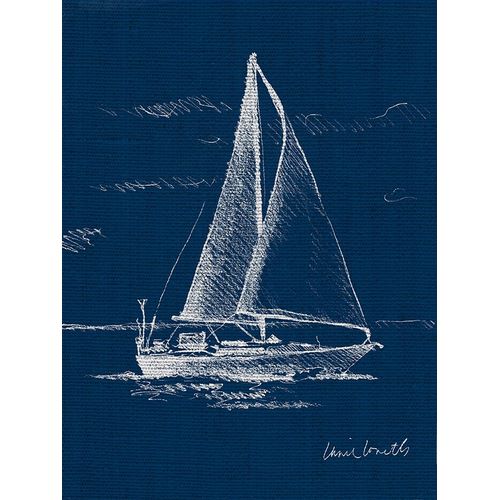 Sail Boat on Blue Burlap I