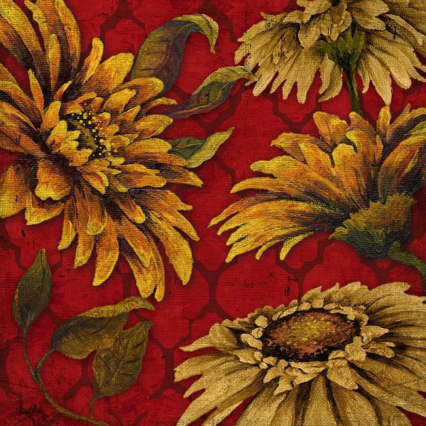 Yellow Floral on Red I