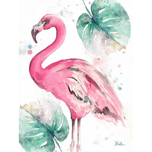 Watercolor Leaf Flamingo I
