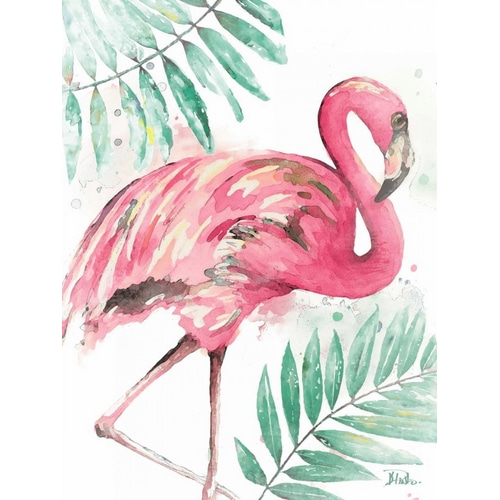 Watercolor Leaf Flamingo II