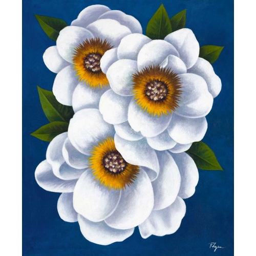 White Flowers on Blue II