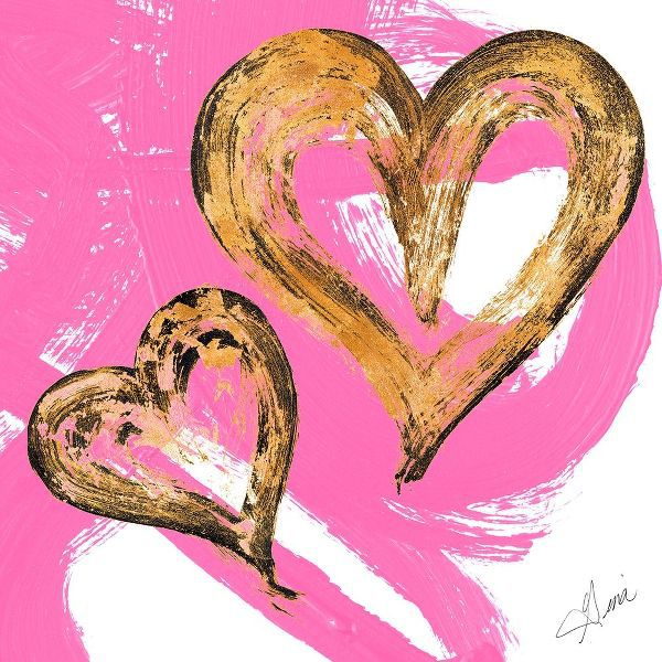 Pink and Gold Heart Strokes II
